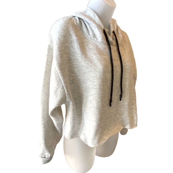 Be You Hooded Sweatshirt Grey With Black Tie Cropped Cut Off Pullover Size SP - Picture 3 of 12